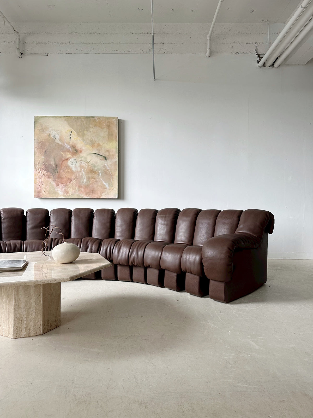 DS-600 BROWN LEATHER 22 SECTION NON-STOP SOFA BY DE SEDE, 70