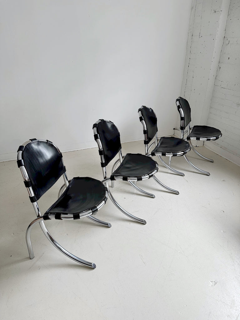 CHROME & LEATHER MEDUSA DINING CHAIRS BY STUDIO TETRARCH FOR ALBERTO BAZZANI, 60's