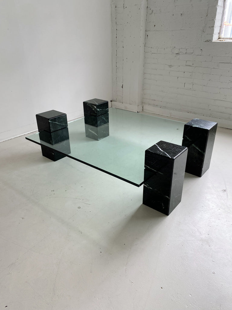 MARBLE & SQUARE GLASS COFFEE TABLE