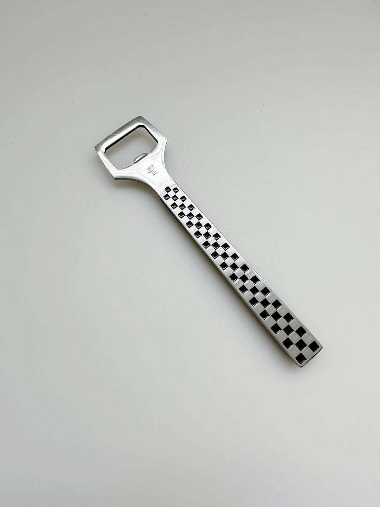 CHECKERED STAINLESS STEEL & ROSEWOOD BOTTLE OPENER