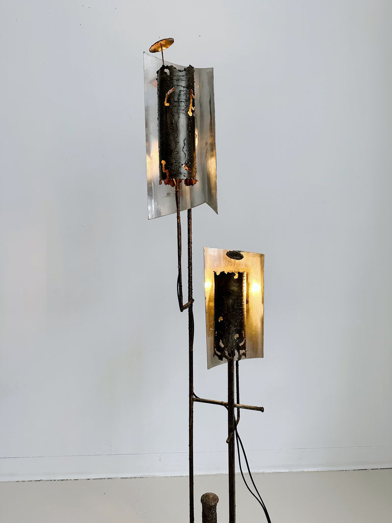 BRUTALIST STEEL FLOOR LAMP BY SCULPTOR ALAIN VALTAT