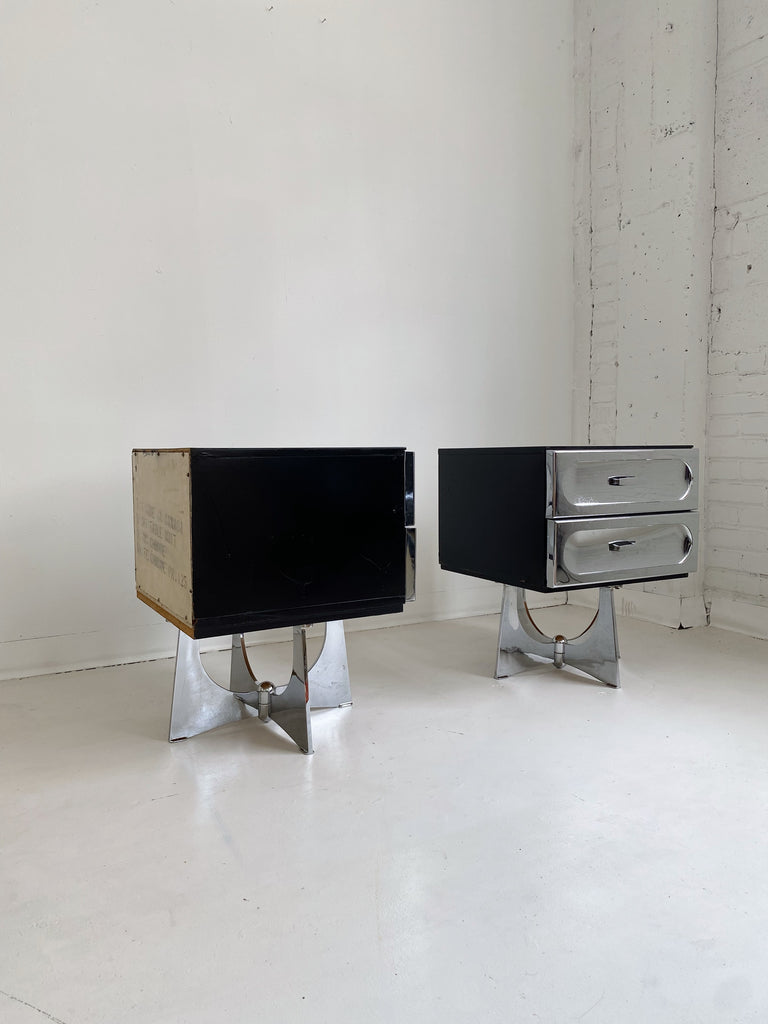 SPACE AGE CHROME NIGHTSTANDS BY HENRI VALLIÈRES, 60's