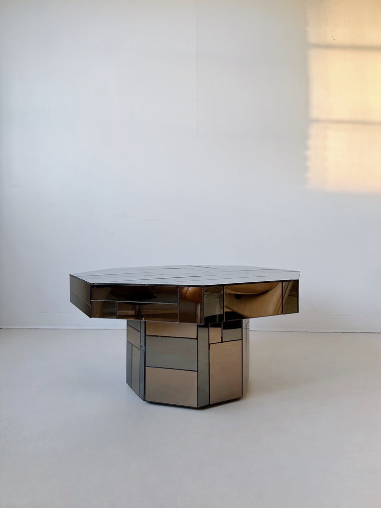 OCTAGONAL GOLD & SMOKED MIRROR TABLE