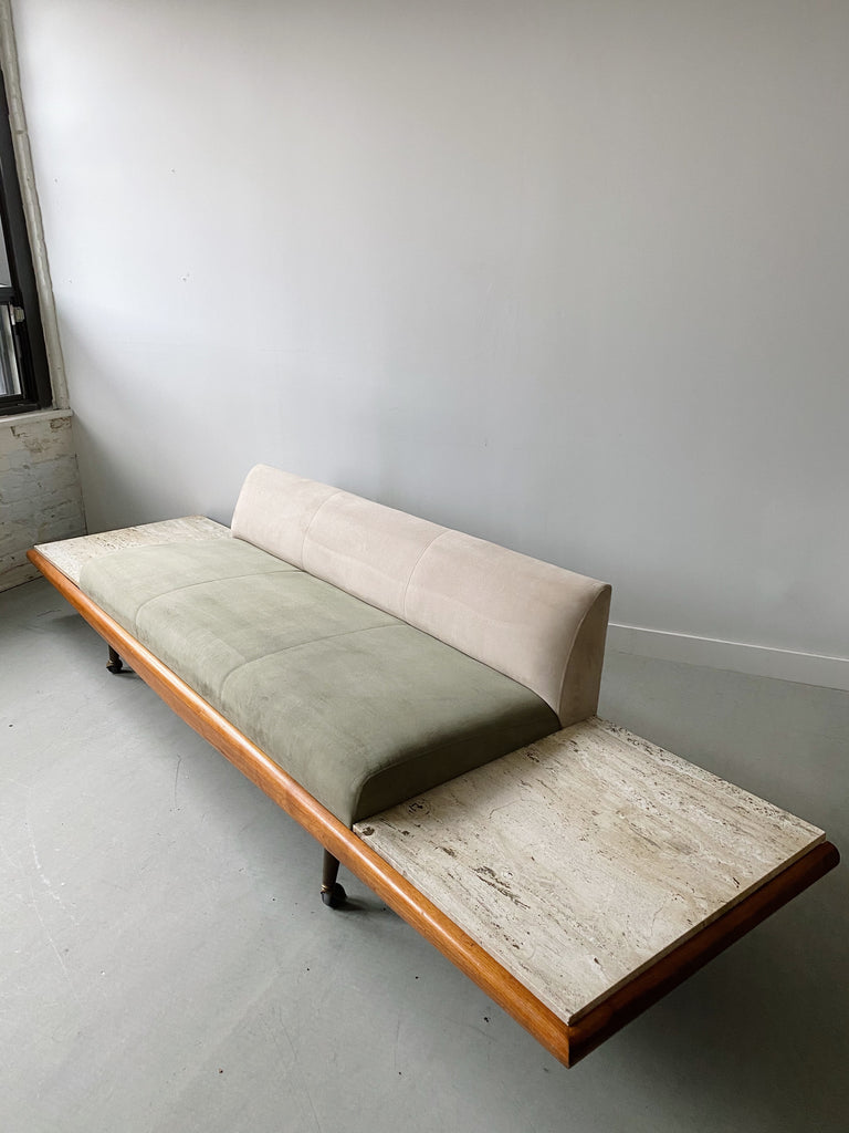 ADRIAN PEARSALL XL PLATFORM SOFA WITH BUILT IN TRAVERTINE SIDE TABLES