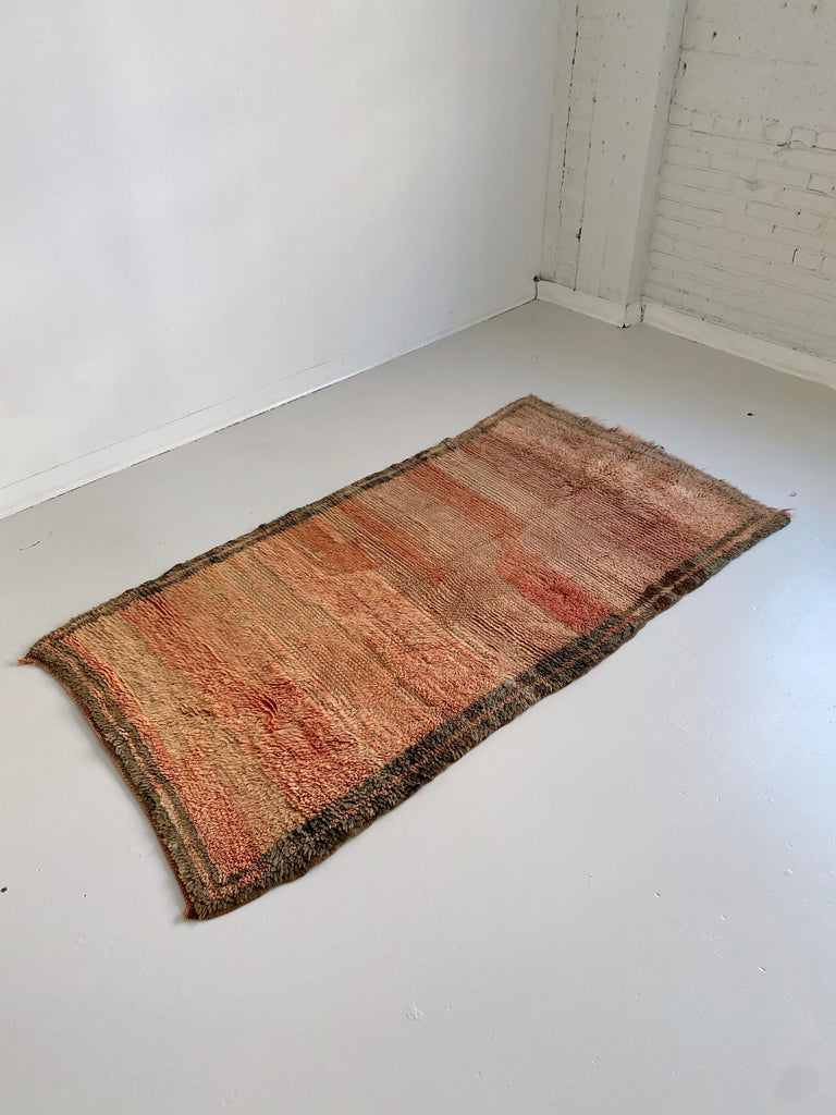 HAND-KNOTTED FADED PINK MOROCCAN WOOL RUNNER RUG, 3.7x7