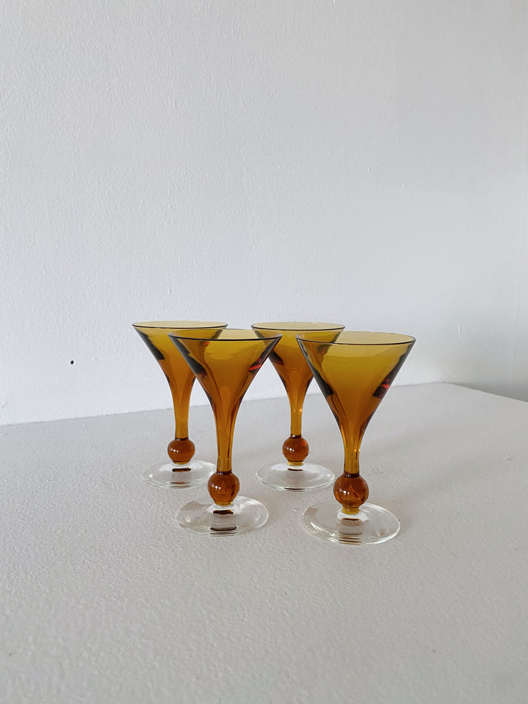 AMBER FLUTED SIPPING GLASSES, SET OF 4
