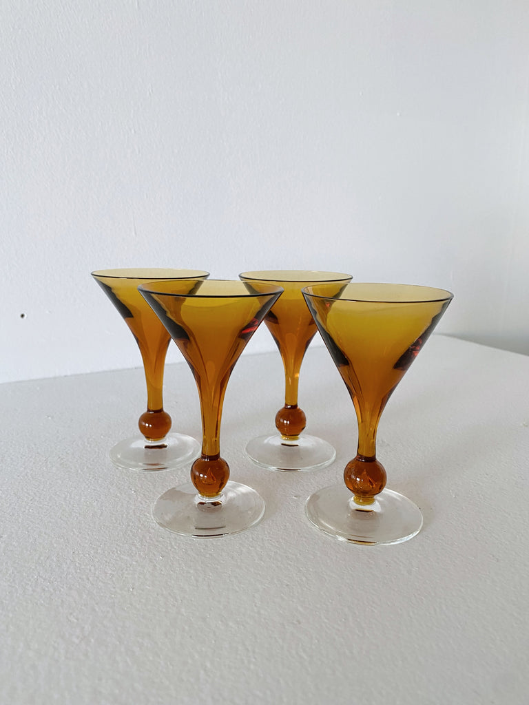 AMBER FLUTED SIPPING GLASSES, SET OF 4