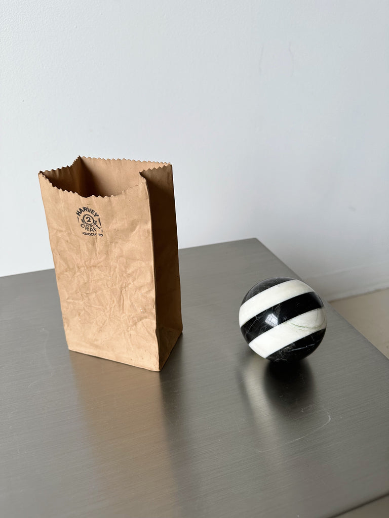 BLACK & WHITE STRIPED MARBLE SPHERE PAPERWEIGHT