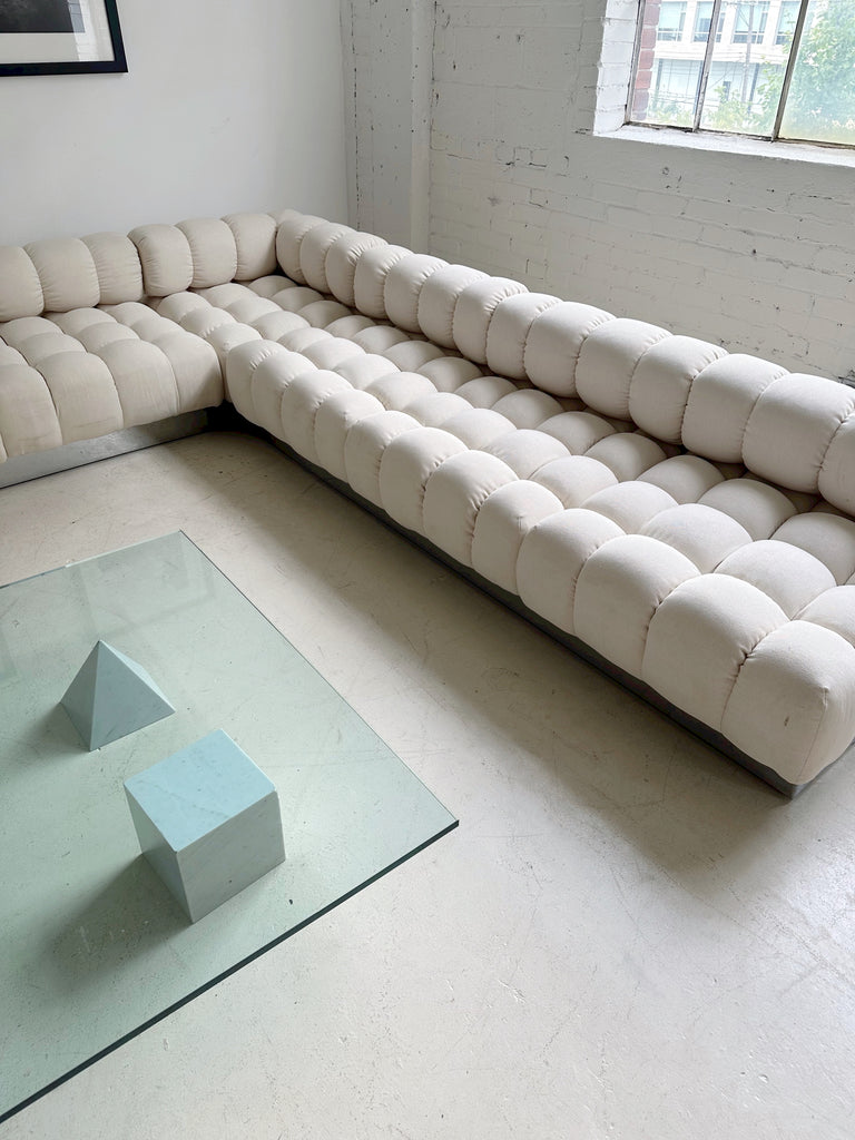 WHITE & CHROME DEEP TUFT MODULAR SECTIONAL SOFA BY HARVEY PROBBER, 70's