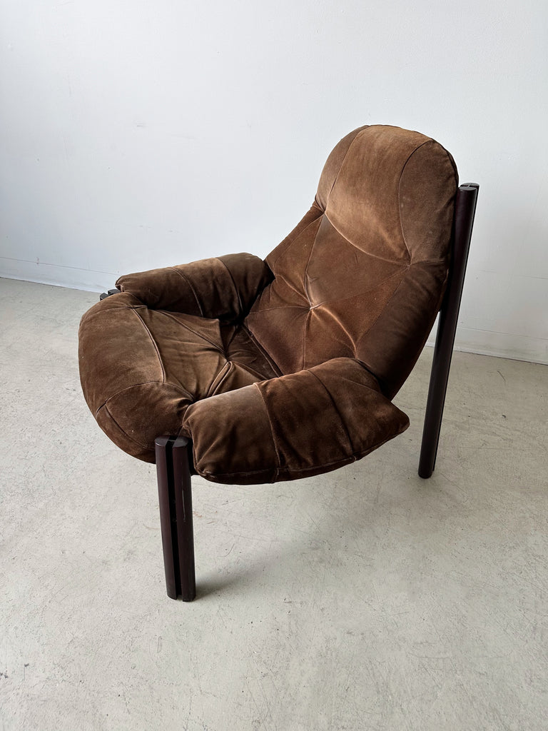 BROWN SUEDE LOUNGE CHAIR BY PERCIVAL LAFER, 60's