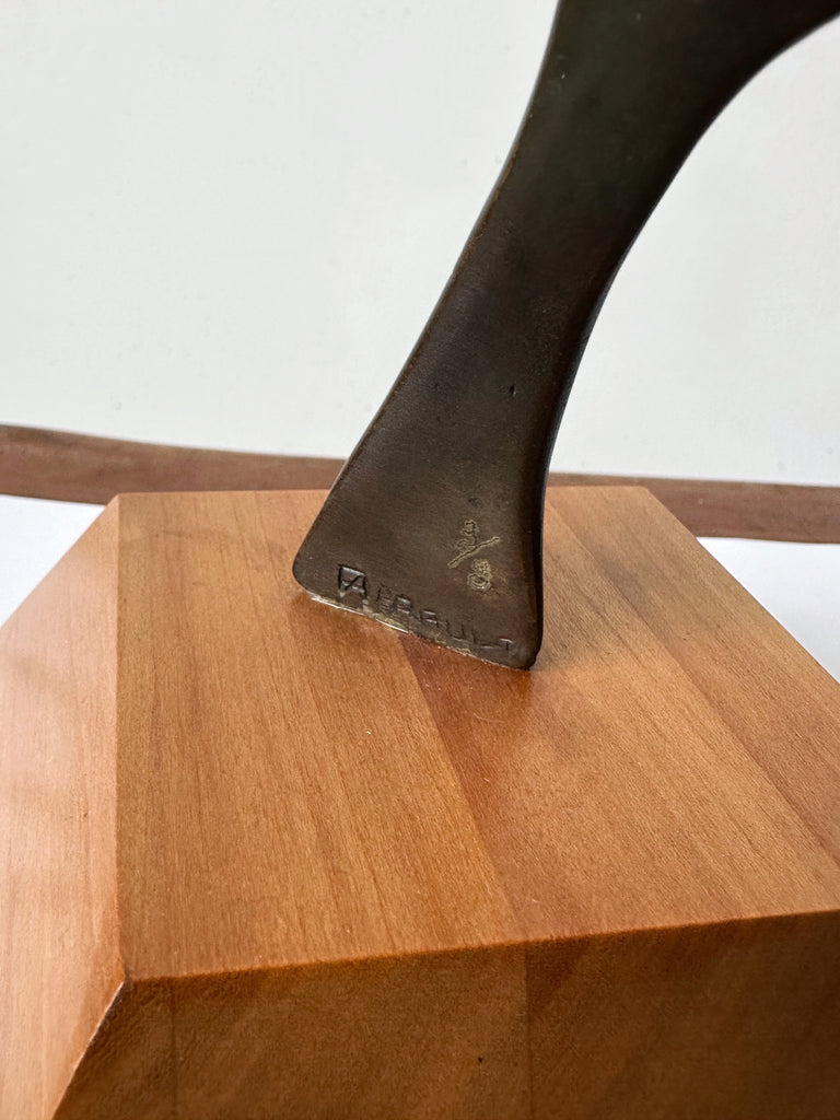 BRONZE & WOOD ABSTRACT SCULPTURE BY GÉRALD BRAULT