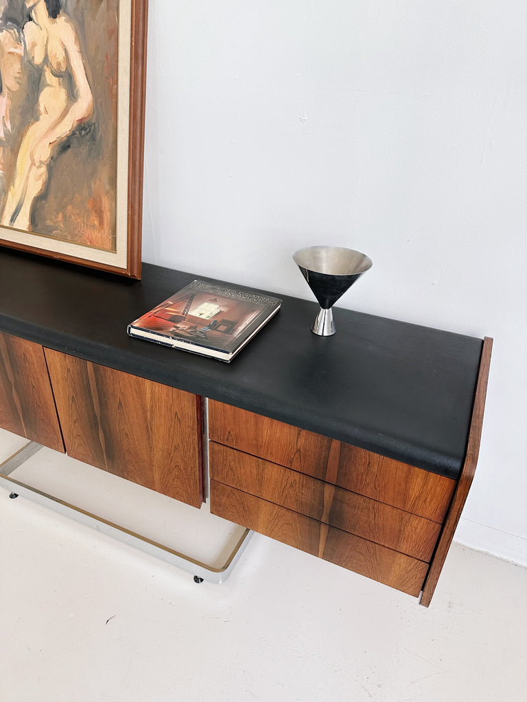 ROSEWOOD & CHROME CREDENZA BY STE MARIE & LAURENT, 70's