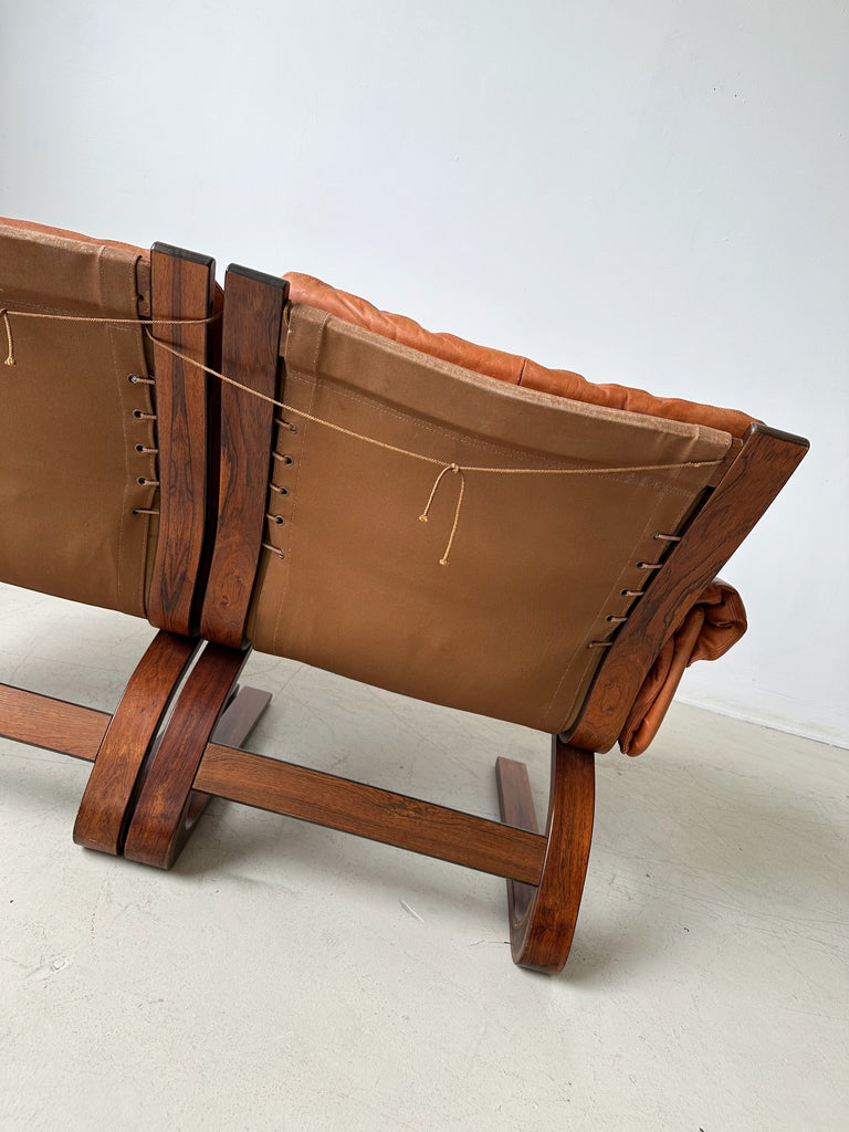 COGNAC LEATHER KENGU LOVESEAT BY ELSA & NORDAHL SOLHEIM FOR RYKKEN, 70's