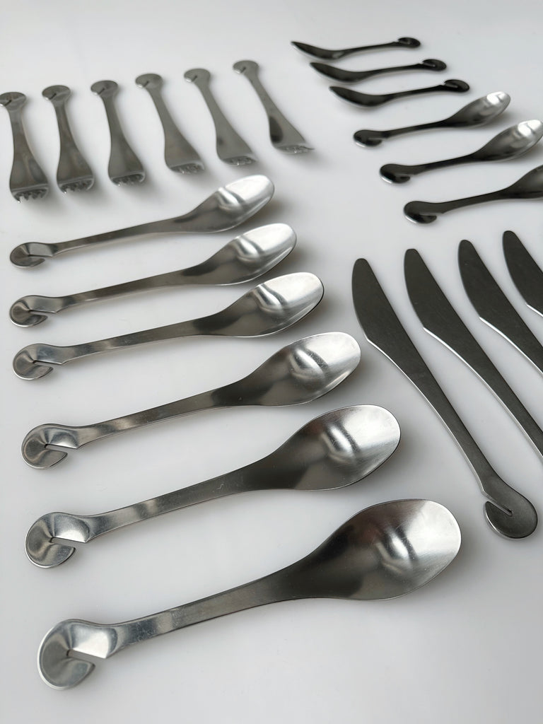 MODERNIST DANISH DKF LUNDTOFTE STAINLESS STEEL 24 PIECE FLATWARE SET, 70's