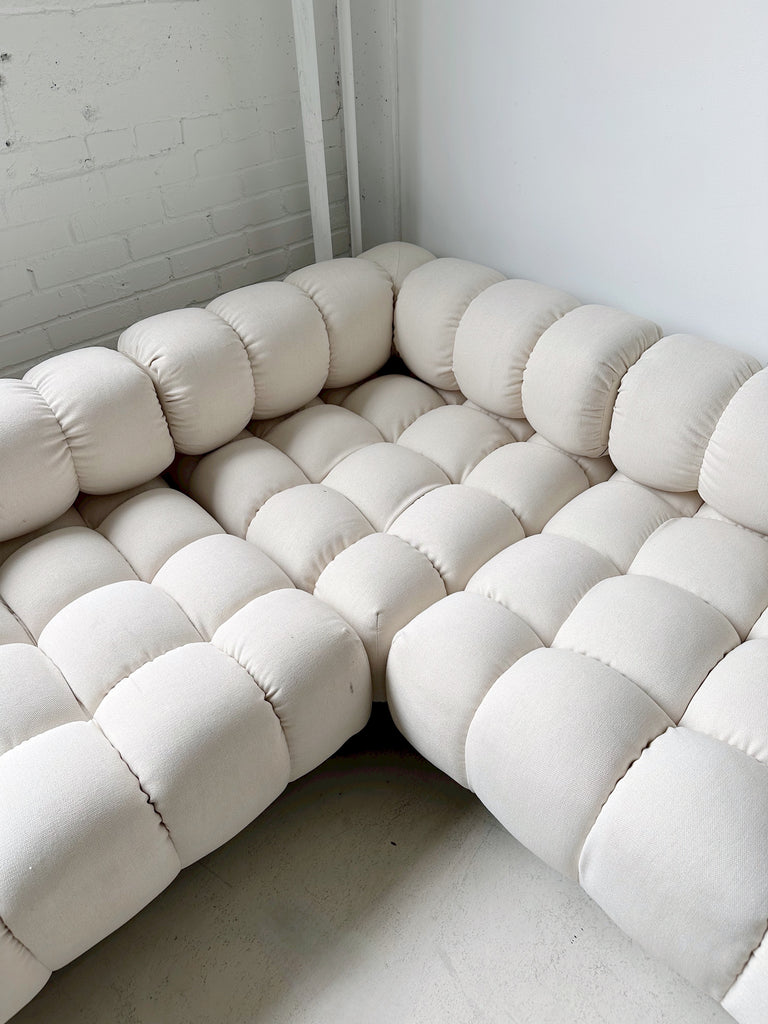 WHITE & CHROME DEEP TUFT MODULAR SECTIONAL SOFA BY HARVEY PROBBER, 70's