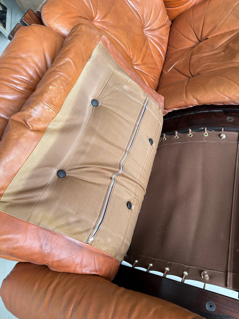 COGNAC LEATHER KENGU LOVESEAT BY ELSA & NORDAHL SOLHEIM FOR RYKKEN, 70's