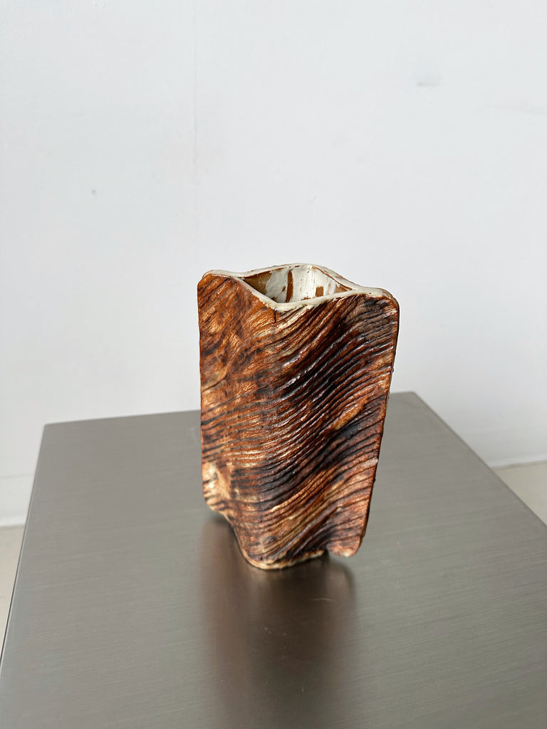 TEXTURED BROWN CERAMIC VASE