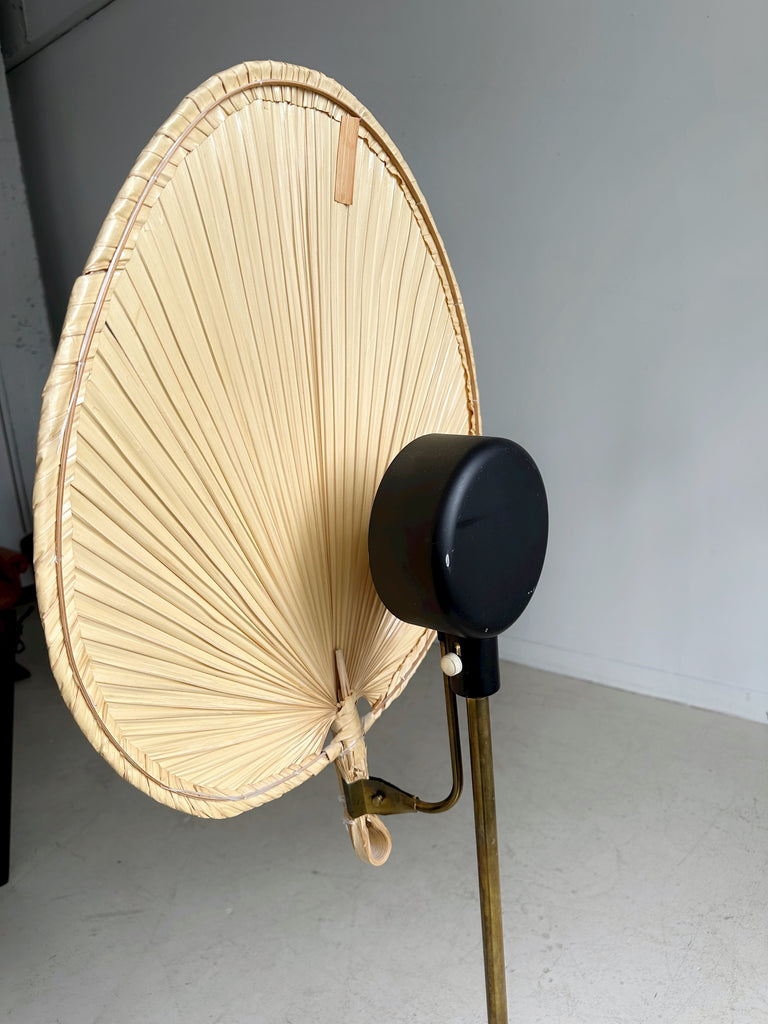 BRASS FLOOR LAMP WITH PALM LEAF SHADE IN THE STYLE OF INGO MAURER