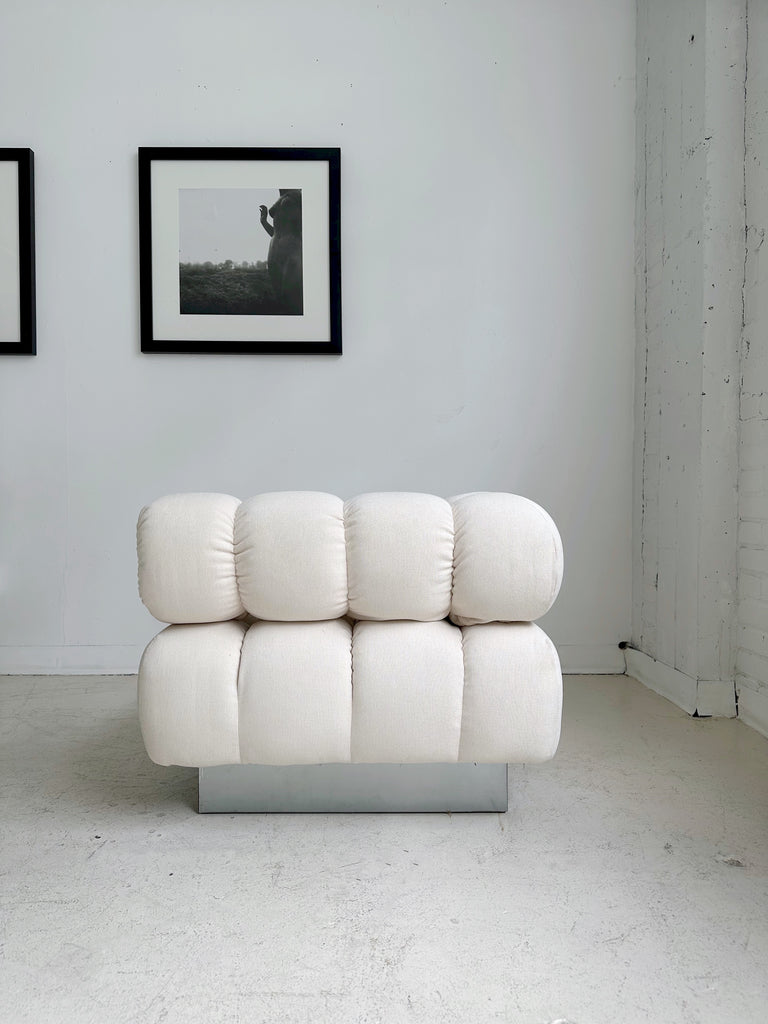 WHITE & CHROME DEEP TUFT MODULAR SECTIONAL SOFA BY HARVEY PROBBER, 70's