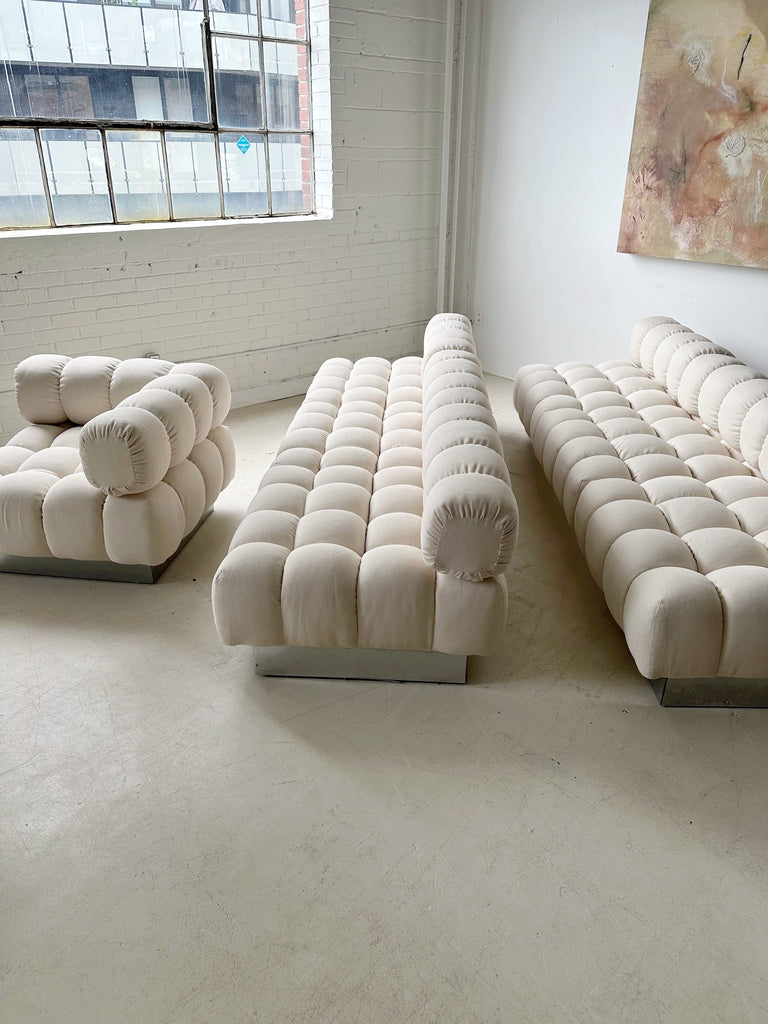 WHITE & CHROME DEEP TUFT MODULAR SECTIONAL SOFA BY HARVEY PROBBER, 70's