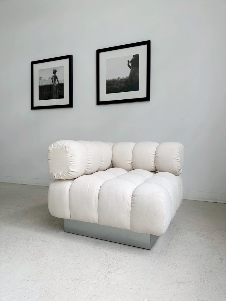 WHITE & CHROME DEEP TUFT MODULAR SECTIONAL SOFA BY HARVEY PROBBER, 70's