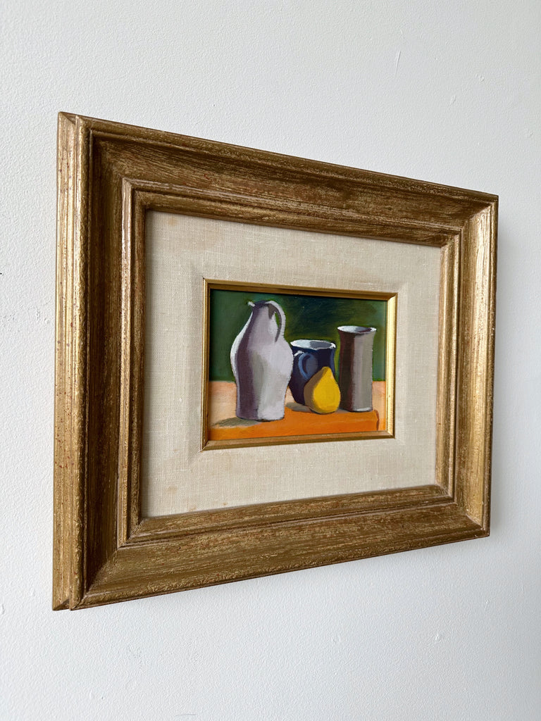 "COMPOSITION AVEC VERRES ET POIRE" OIL PAINTING BY RICHARD VASKELIS, 5x7