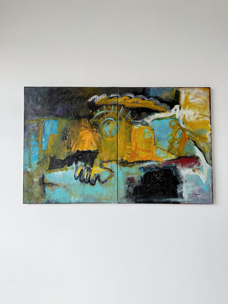 IRENE BASTIEN-DARGET ABSTRACT DOUBLE PAINTING, 32x51