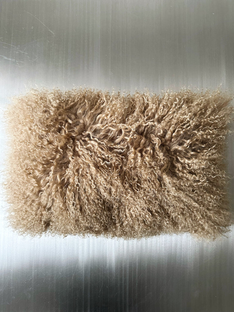 BEIGE MONGOLIAN LAMB FUR PILLOW, 12x20