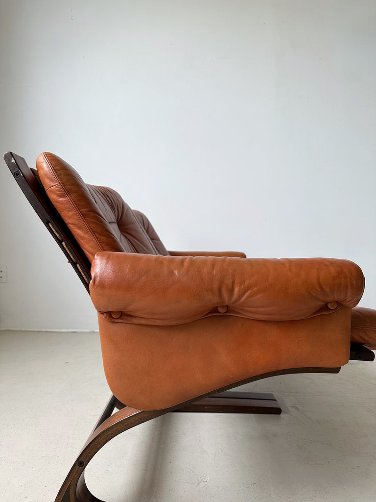 COGNAC LEATHER KENGU LOVESEAT BY ELSA & NORDAHL SOLHEIM FOR RYKKEN, 70's