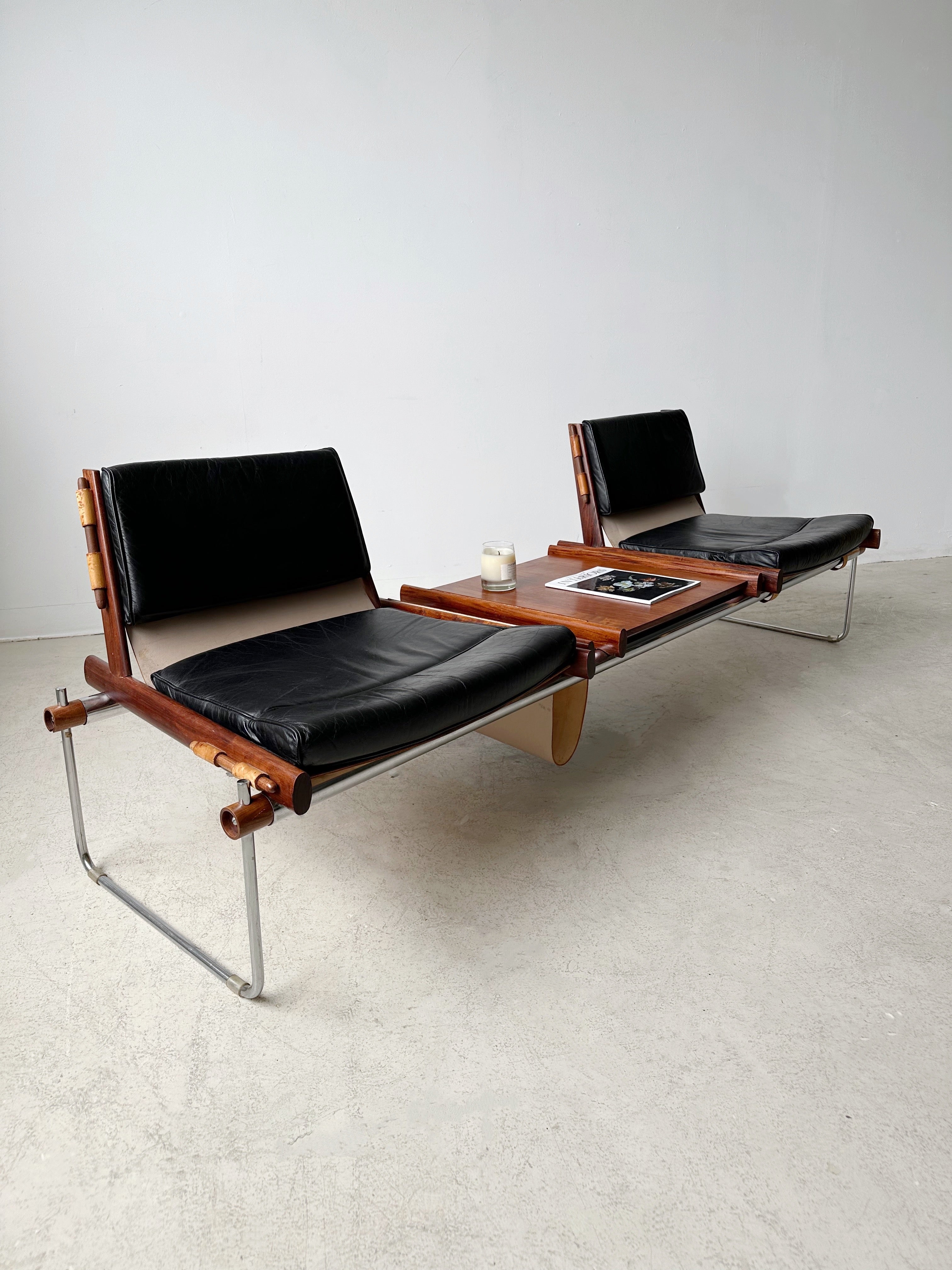 JACARANDA & BLACK LEATHER MP-123 MODULAR TWO SEAT BENCH BY