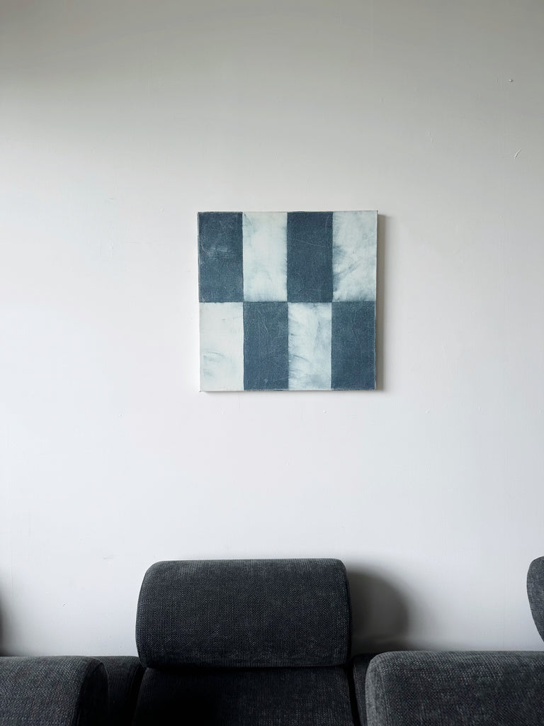 BLACK & WHITE GEOMETRICAL OIL PAINTING BY RICHARD LANCTÔT, 1994