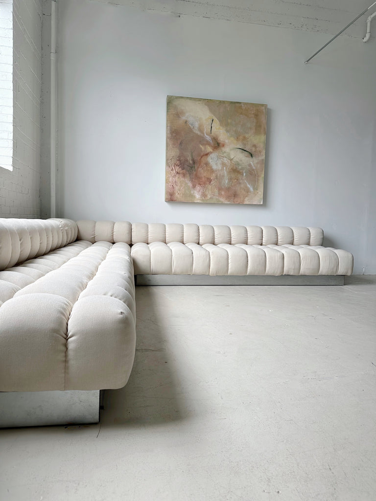 WHITE & CHROME DEEP TUFT MODULAR SECTIONAL SOFA BY HARVEY PROBBER, 70's