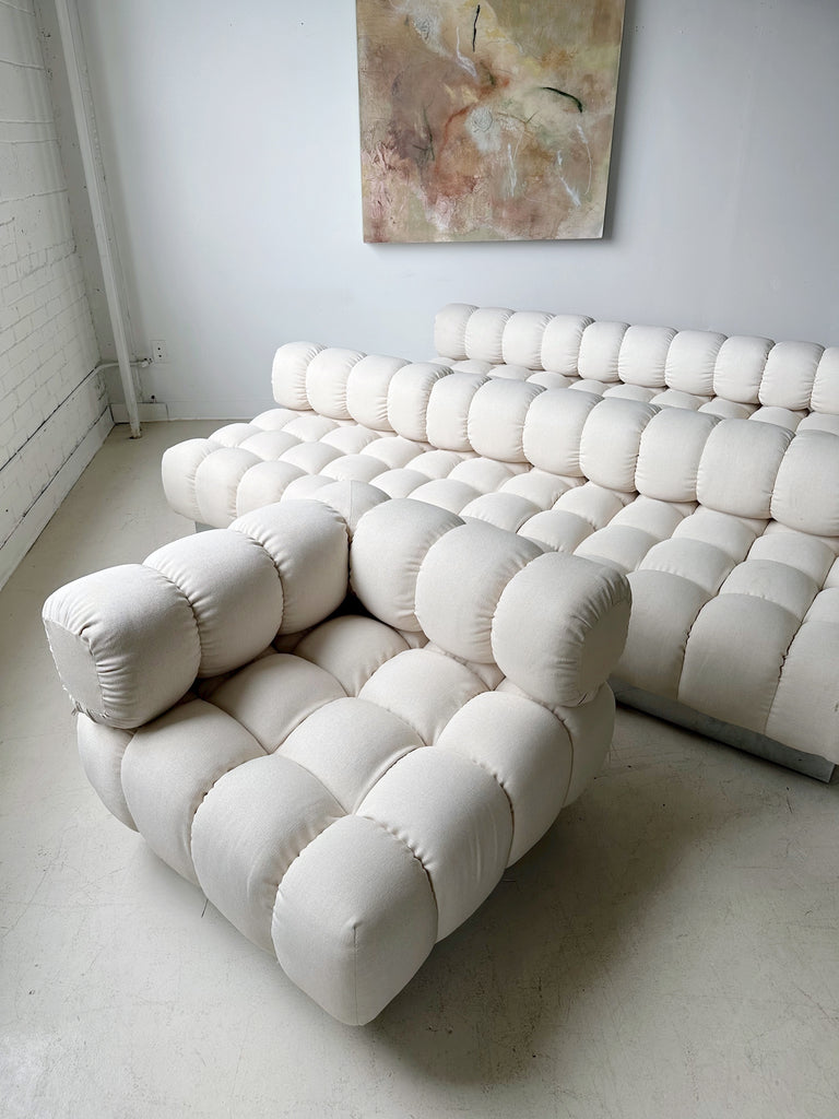 WHITE & CHROME DEEP TUFT MODULAR SECTIONAL SOFA BY HARVEY PROBBER, 70's