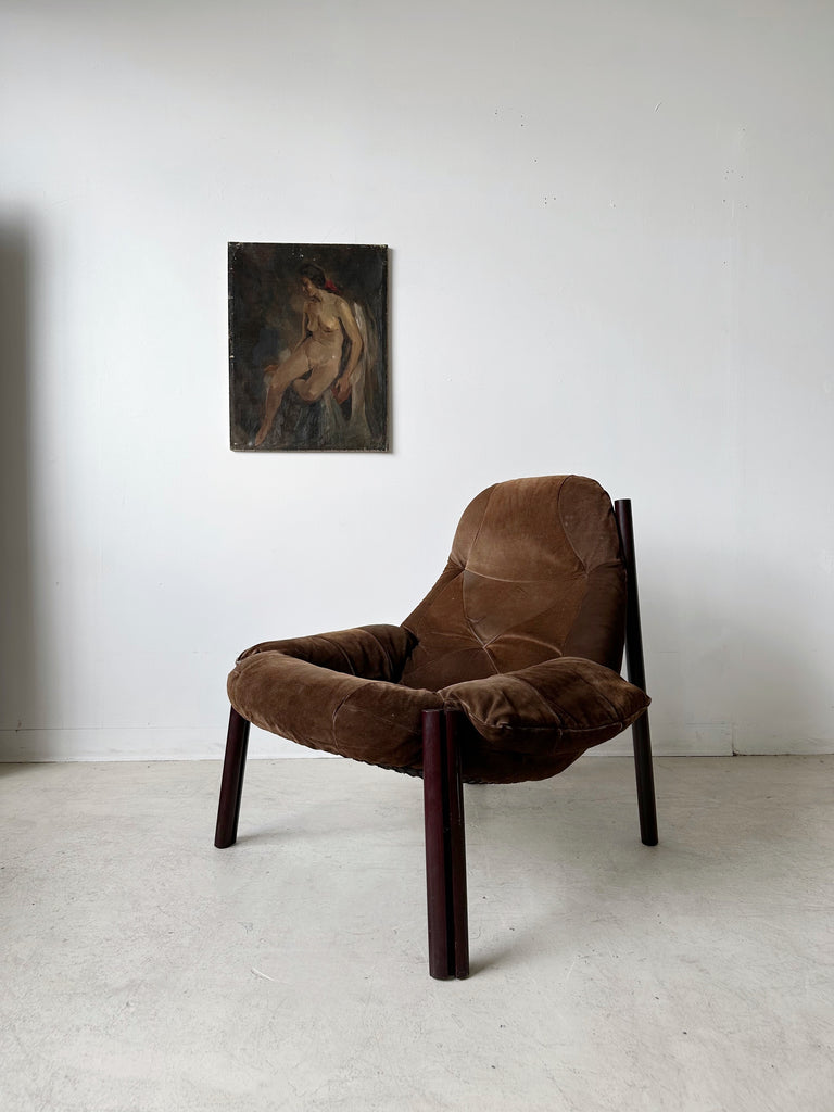 BROWN SUEDE LOUNGE CHAIR BY PERCIVAL LAFER, 60's