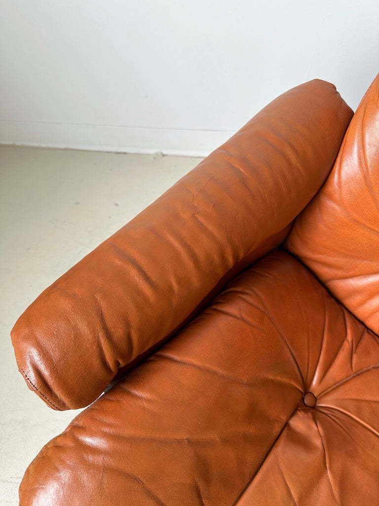 COGNAC LEATHER KENGU LOVESEAT BY ELSA & NORDAHL SOLHEIM FOR RYKKEN, 70's