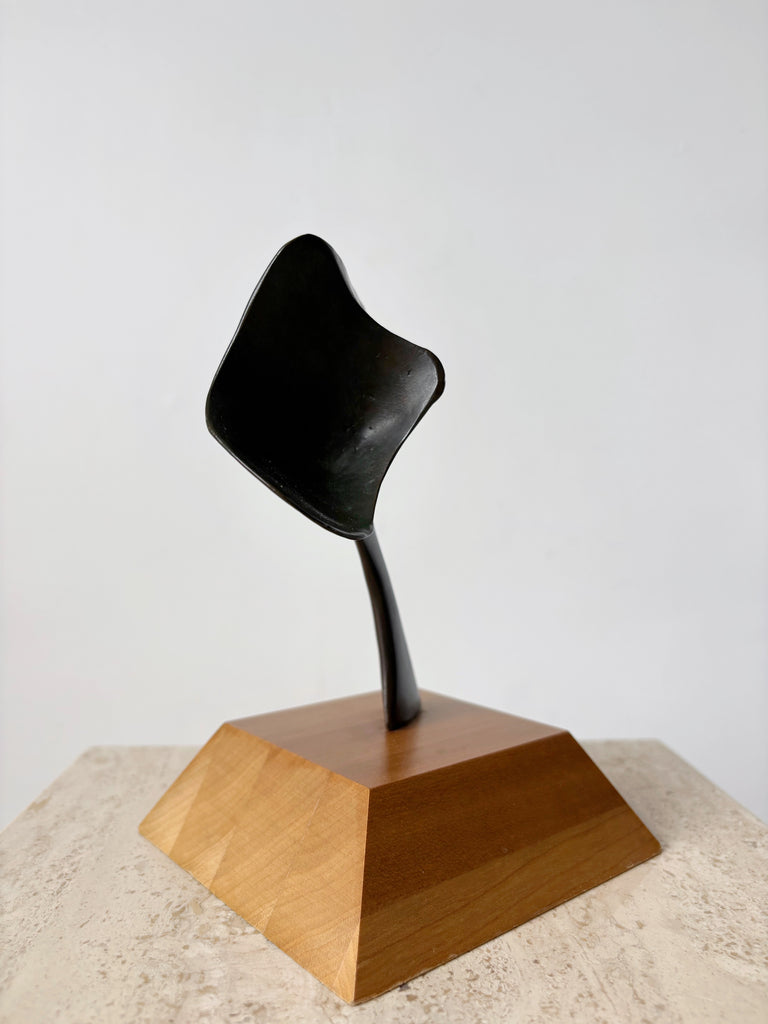 BRONZE & WOOD ABSTRACT SCULPTURE BY GÉRALD BRAULT