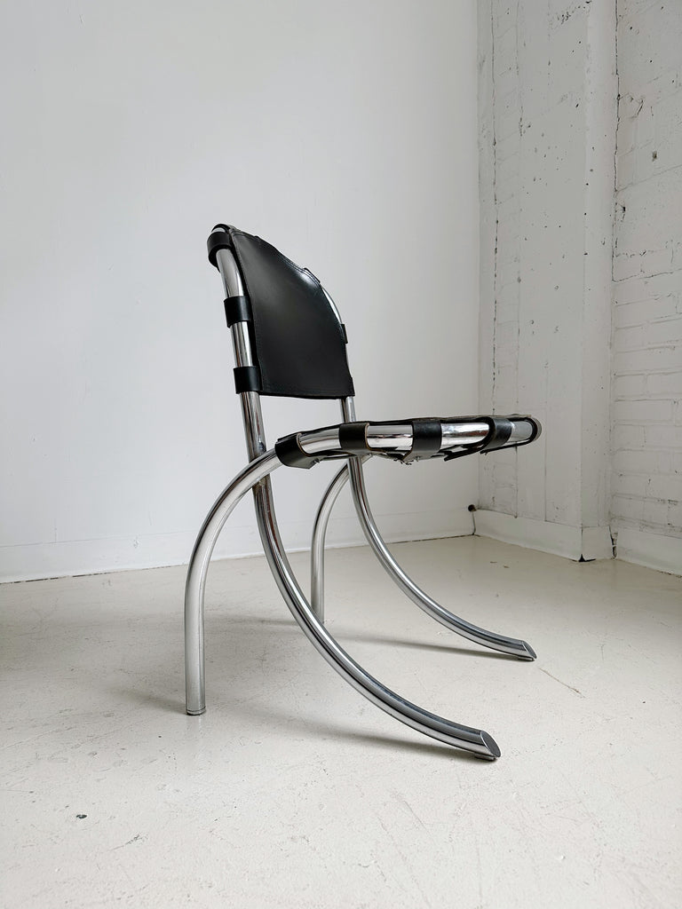 CHROME & LEATHER MEDUSA DINING CHAIRS BY STUDIO TETRARCH FOR ALBERTO BAZZANI, 60's