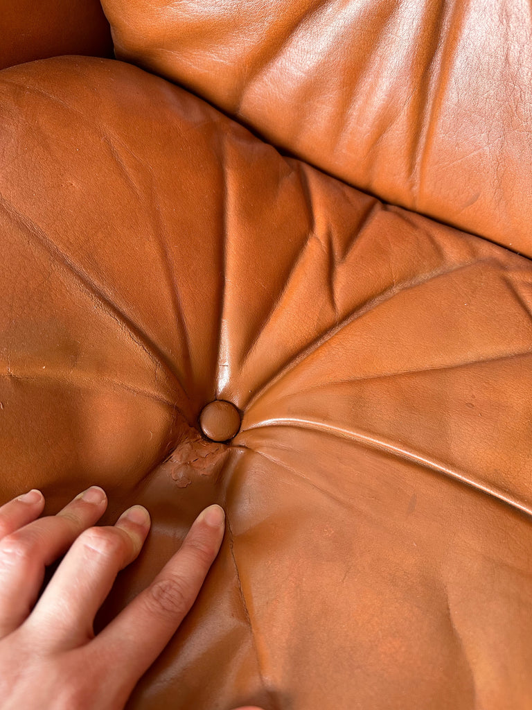 COGNAC LEATHER KENGU LOVESEAT BY ELSA & NORDAHL SOLHEIM FOR RYKKEN, 70's