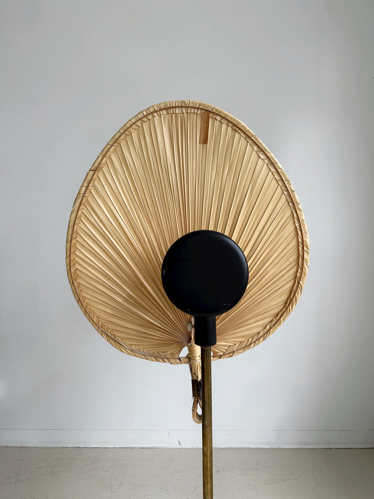 BRASS FLOOR LAMP WITH PALM LEAF SHADE IN THE STYLE OF INGO MAURER