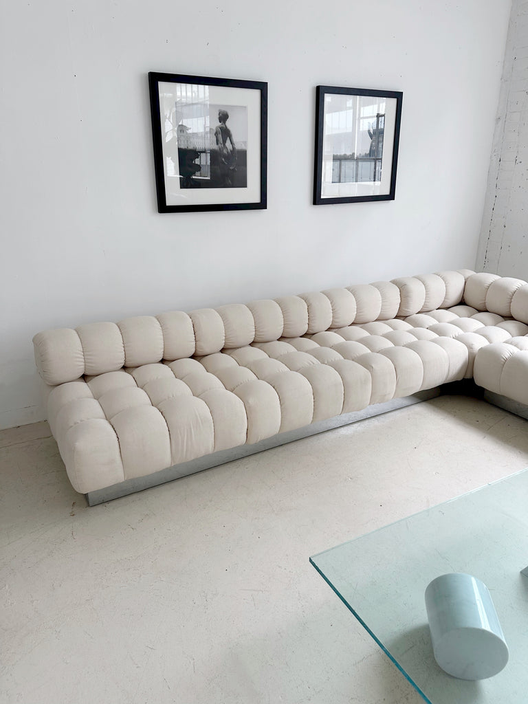 WHITE & CHROME DEEP TUFT MODULAR SECTIONAL SOFA BY HARVEY PROBBER, 70's