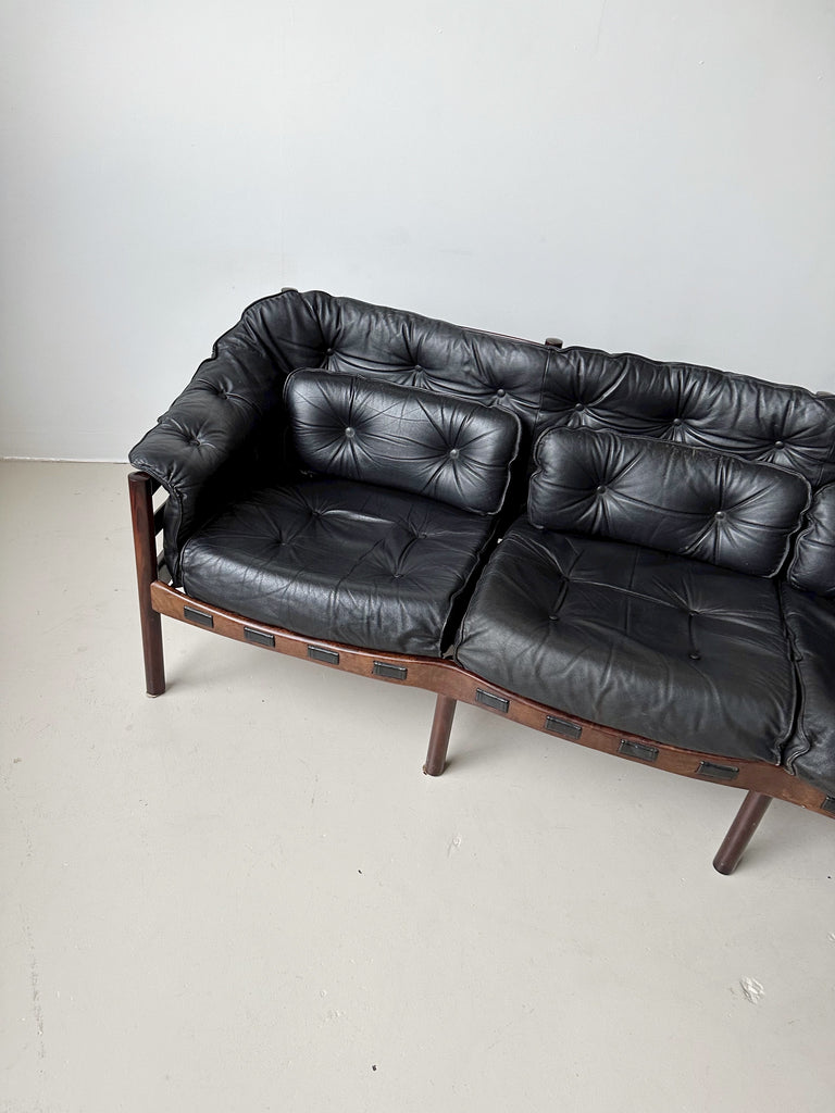 WOOD & LEATHER 3 SEATER SOFA BY SVEN ELLEKAER FOR COJA, 60's