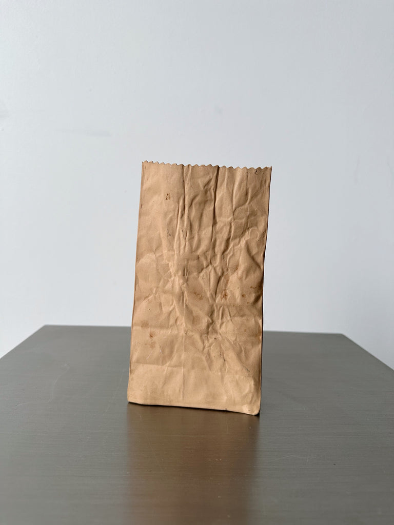 CERAMIC BROWN PAPER BAG VASE BY MICHAEL HARVEY, 80's