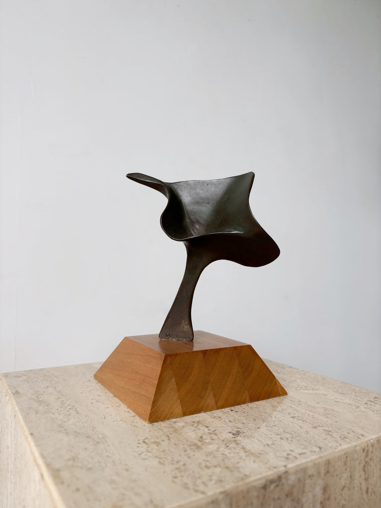 BRONZE & WOOD ABSTRACT SCULPTURE BY GÉRALD BRAULT
