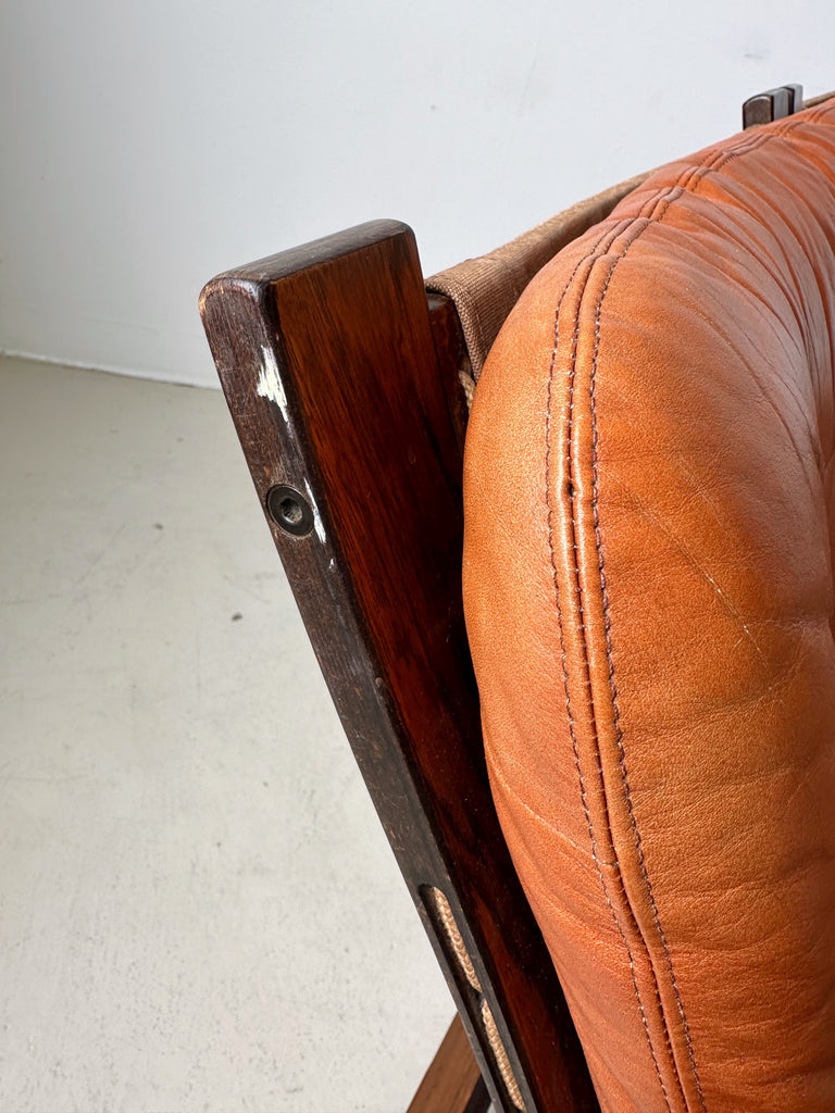 COGNAC LEATHER KENGU LOVESEAT BY ELSA & NORDAHL SOLHEIM FOR RYKKEN, 70's