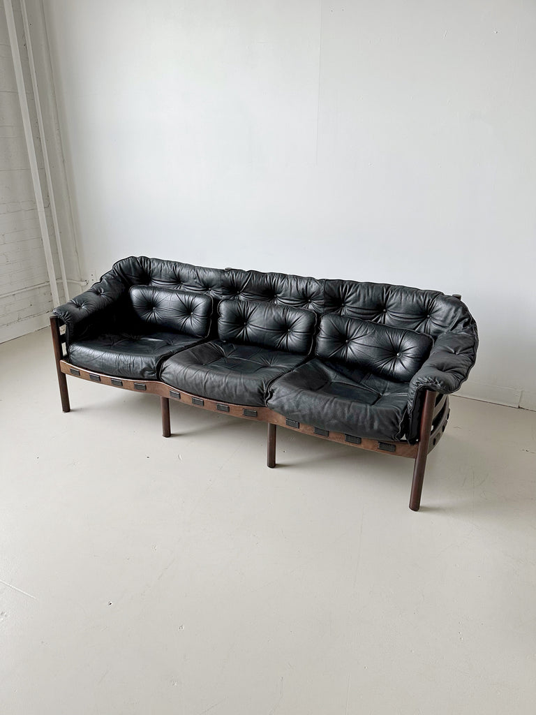 WOOD & LEATHER 3 SEATER SOFA BY SVEN ELLEKAER FOR COJA, 60's