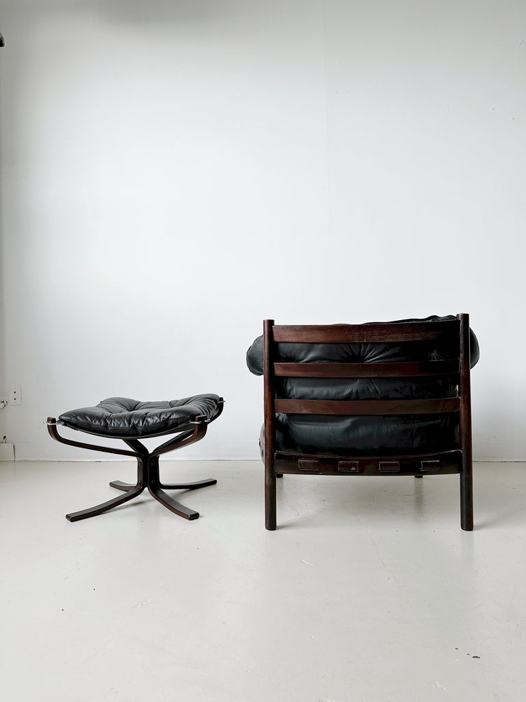 WOOD & LEATHER ARMCHAIR AND OTTOMAN SET BY SVEN ELLEKAER FOR COJA, 60's