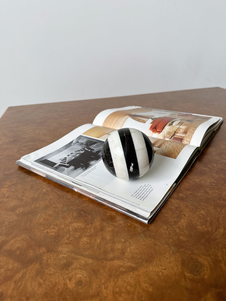 BLACK & WHITE STRIPED MARBLE SPHERE PAPERWEIGHT