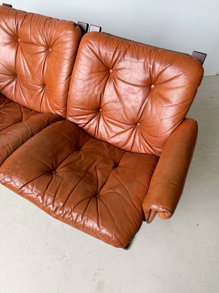 COGNAC LEATHER KENGU LOVESEAT BY ELSA & NORDAHL SOLHEIM FOR RYKKEN, 70's