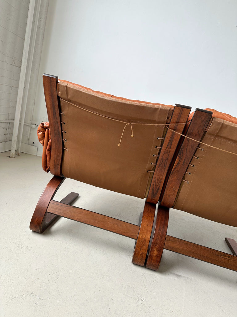 COGNAC LEATHER KENGU LOVESEAT BY ELSA & NORDAHL SOLHEIM FOR RYKKEN, 70's