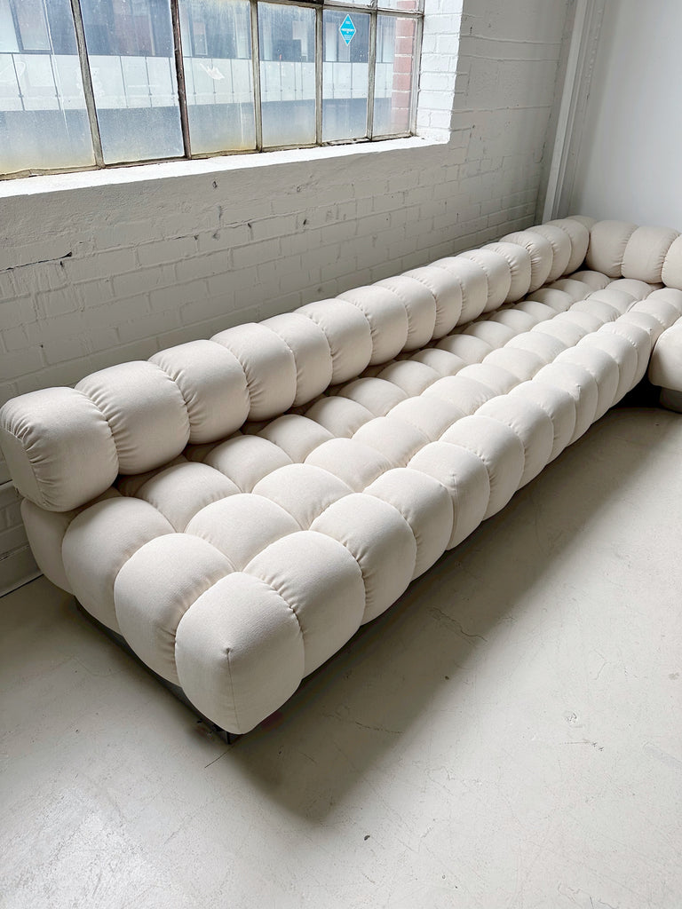 WHITE & CHROME DEEP TUFT MODULAR SECTIONAL SOFA BY HARVEY PROBBER, 70's